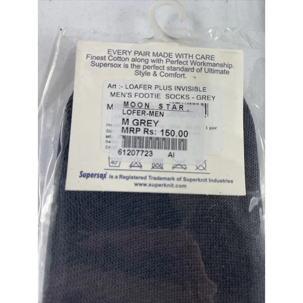 Supersox Lot Of 3‎ Mens Gray Medium Invisible Cotton Socks Seamless 8-10